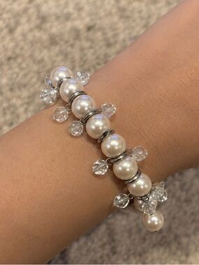 Classic faux Pearl and Crystal Charm Bracelet - White